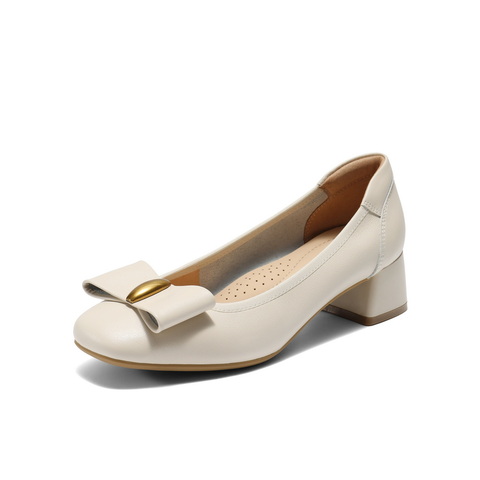 百丽气质方跟单鞋女2025秋新商场同款真皮通勤浅口单鞋E3F1DCQ5