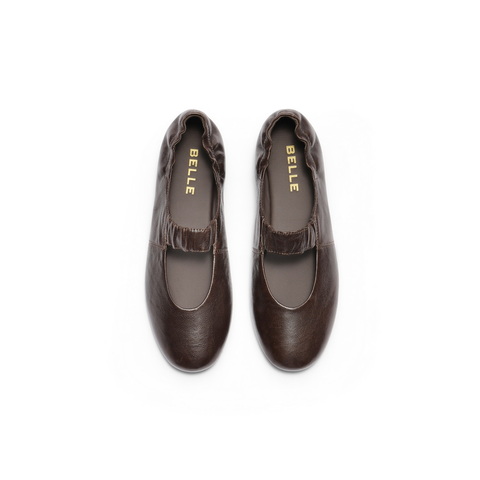 百丽复古软薄底玛丽珍鞋女2025秋新商场同款真皮浅口单鞋E1P1DCQ5