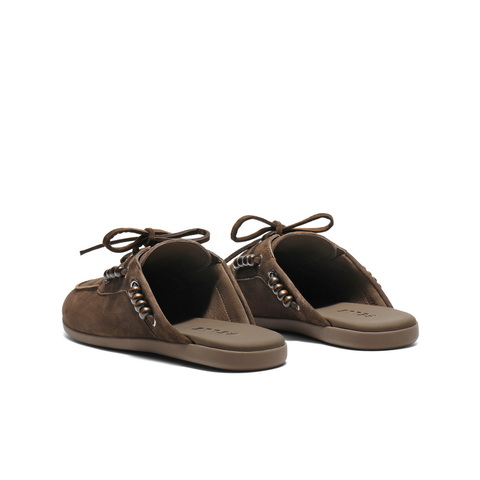 百丽复古绒面穆勒鞋女2025秋新商场同款真皮串珠包头拖鞋D9Y1DCH5