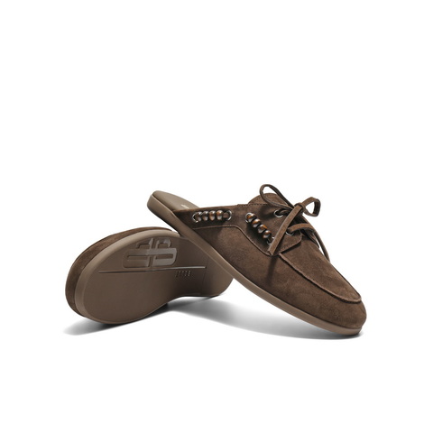 百丽复古绒面穆勒鞋女2025秋新商场同款真皮串珠包头拖鞋D9Y1DCH5