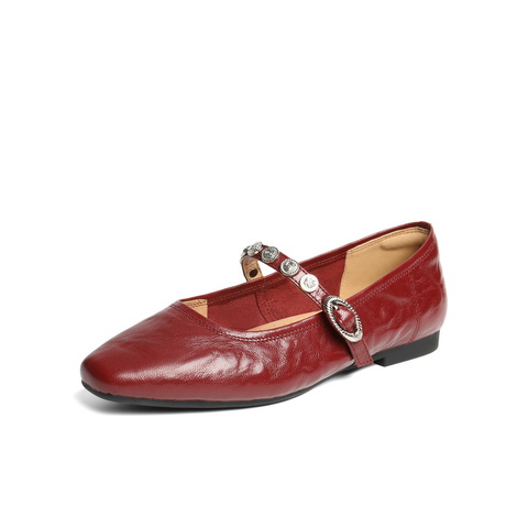 百丽复古褶皱皮玛丽珍鞋女2025秋新商场同款真皮软底单鞋D9V1DCQ5