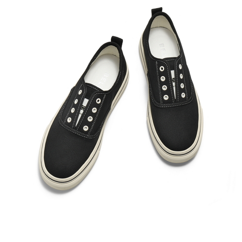 百丽简约百搭小白鞋男2025新款秋季一脚蹬舒适休闲帆布鞋A2148CM5