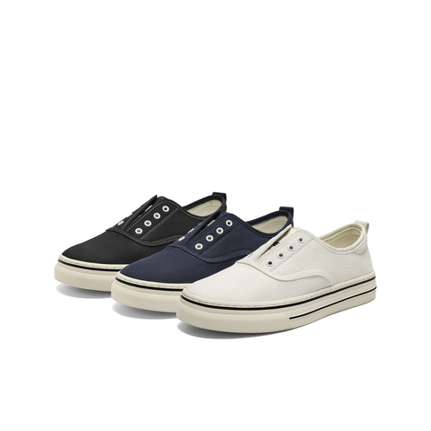 百丽简约百搭小白鞋男2025新款秋季一脚蹬舒适休闲帆布鞋A2148CM5