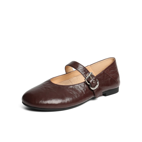 百丽复古褶皱面玛丽珍鞋女2025秋新商场同款真皮舒适单鞋E3U1DCQ5