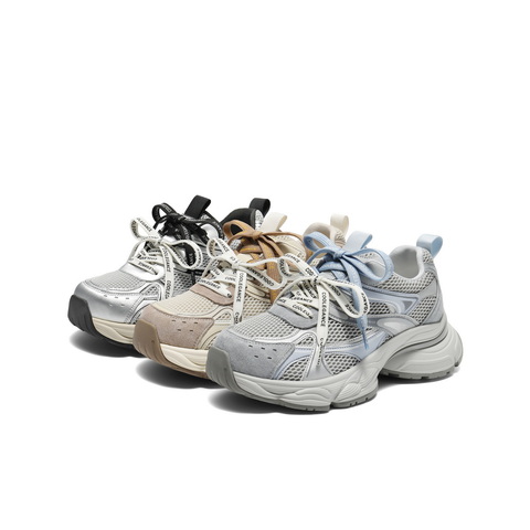 百丽时尚撞色老爹鞋女2025秋新厚底增高双鞋带休闲鞋E4D1DCM5