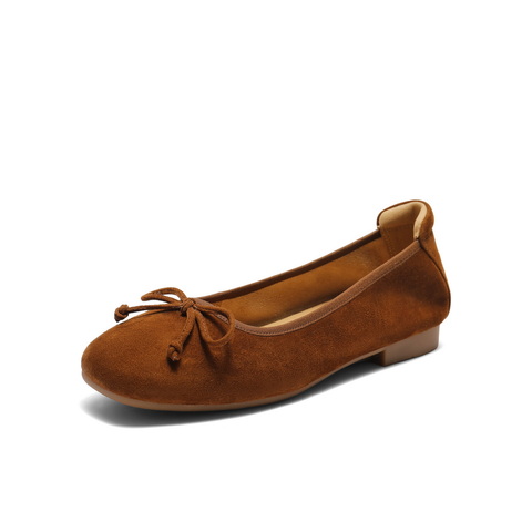 百丽绒面平跟单鞋女2025秋新商场同款真皮软底可翻折便鞋E1E1DCQ5