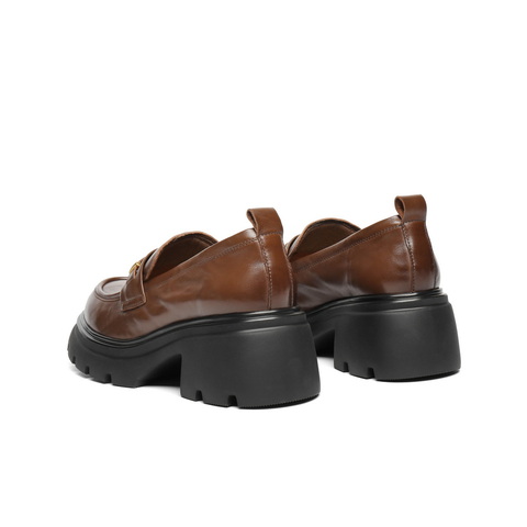 百丽复古抓皱乐福鞋女2025秋新商场同款真皮粗跟jk乐福鞋E1Y1DCA5