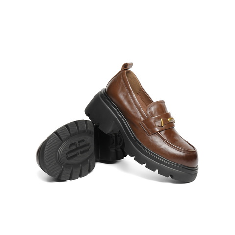 百丽复古抓皱乐福鞋女2025秋新商场同款真皮粗跟jk乐福鞋E1Y1DCA5