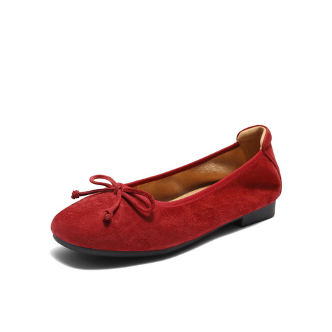 百丽绒面平跟单鞋女2025秋新商场同款真皮软底可翻折便鞋E1E1DCQ5