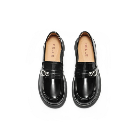 百丽质感抓皱乐福鞋女2025秋新商场同款真皮jk乐福鞋E1G1DCA5