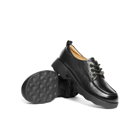 百丽抓皱面质感牛津鞋女2025秋新商场同款舒适通勤单鞋E1D1DCM5