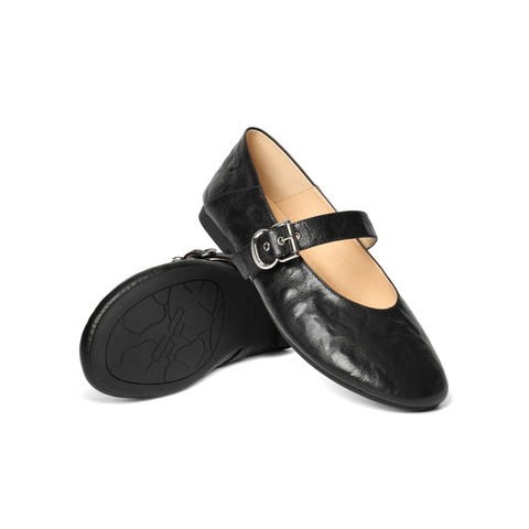 百丽复古褶皱面玛丽珍鞋女2025秋新商场同款真皮舒适单鞋E3U1DCQ5