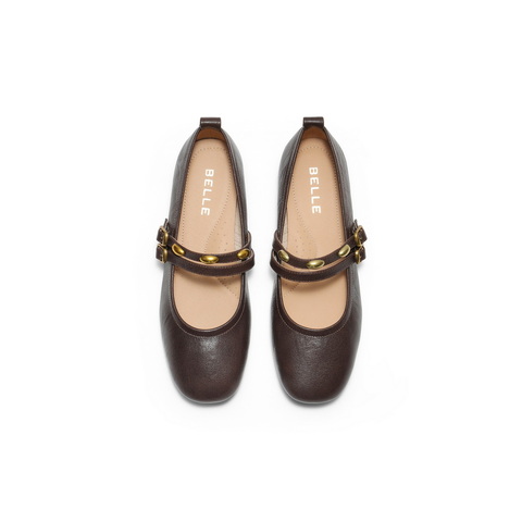 百丽复古薄底玛丽珍鞋女2025秋新商场同款真皮双条带单鞋E1V1DCQ5