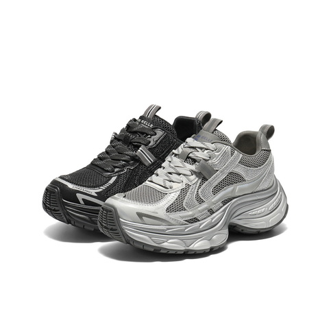 百丽潮酷网面老爹鞋女2025秋新厚底增高舒适透气休闲鞋B2801CM5