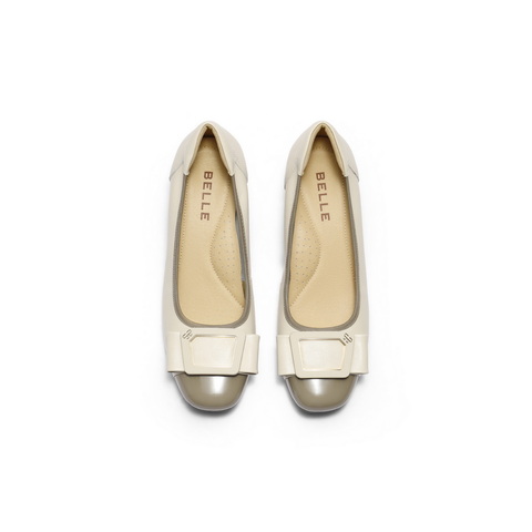 百丽舒适优雅单鞋女2025秋新真皮蝴蝶结方跟鞋D3S1DCQ5