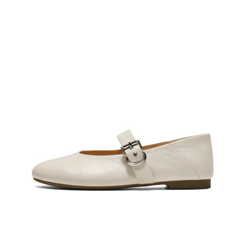 百丽复古褶皱面玛丽珍鞋女2025秋新商场同款真皮舒适单鞋E3U1DCQ5