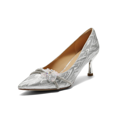 百丽优雅高跟单鞋女2025秋新商场同款新细闪宴会浅口单鞋E3T1DCQ5