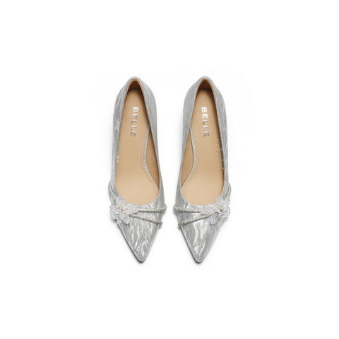 百丽优雅高跟单鞋女2025秋新商场同款新细闪宴会浅口单鞋E3T1DCQ5