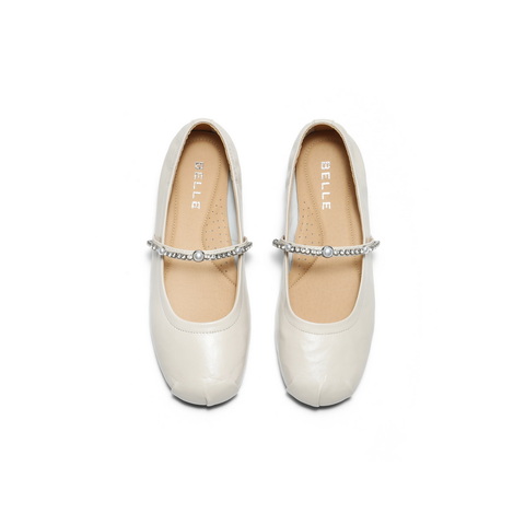 百丽芭蕾风玛丽珍鞋女2025秋新商场同款真皮薄底浅口单鞋3H9F4CQ5