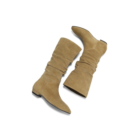 百丽复古绒面西部靴女2025冬新商场同款高筒堆堆长靴E5Z1DDG5