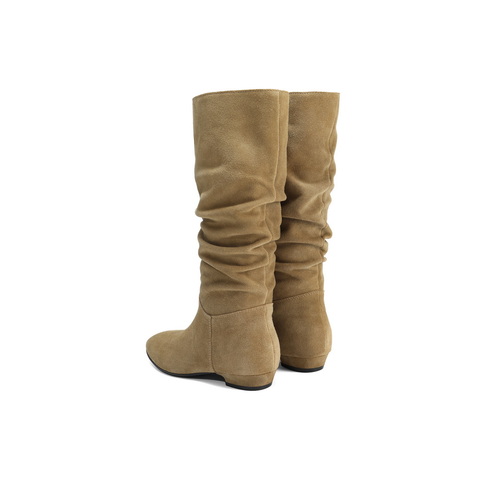 百丽复古绒面西部靴女2025冬新商场同款高筒堆堆长靴E5Z1DDG5