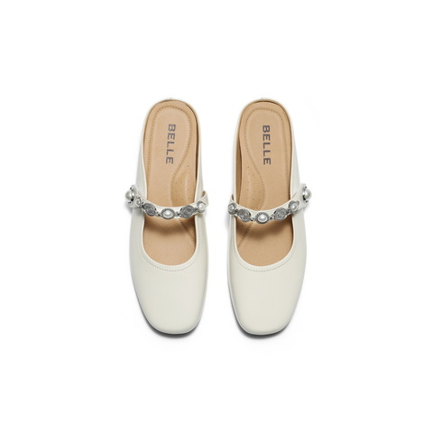 百丽慵懒气质穆勒鞋女2025秋新商场同款真皮外穿包头拖鞋E3G1DCH5