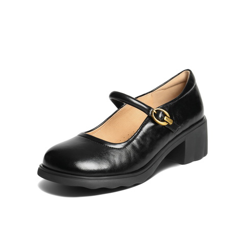 百丽复古玛丽珍鞋女2025秋新商场同款粗跟增高浅口单鞋E3X1DCQ5