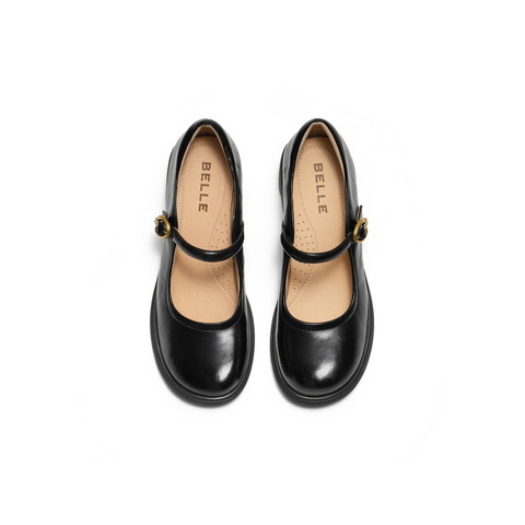 百丽复古玛丽珍鞋女2025秋新商场同款粗跟增高浅口单鞋E3X1DCQ5