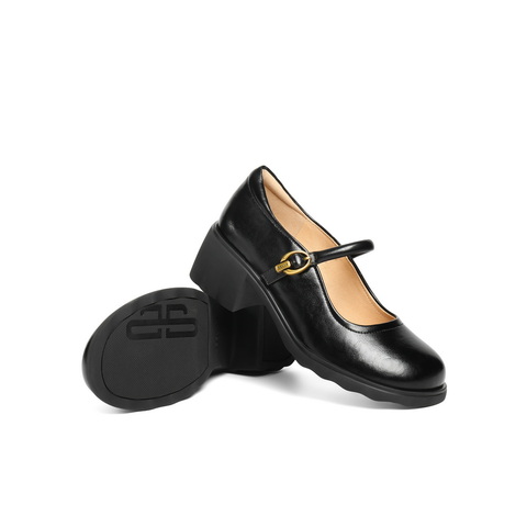 百丽复古玛丽珍鞋女2025秋新商场同款粗跟增高浅口单鞋E3X1DCQ5