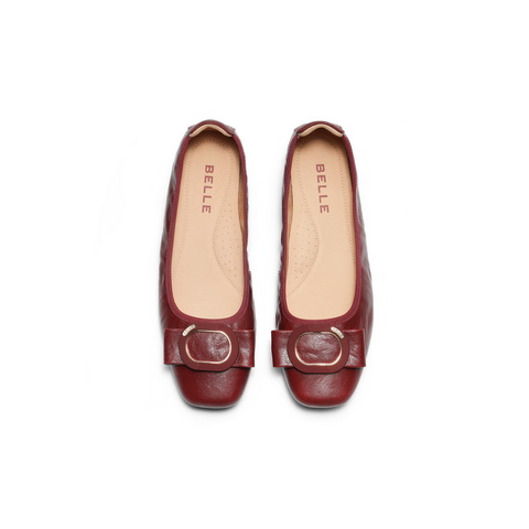 百丽气质方扣平底便鞋女2025秋新商场同款真皮软底单鞋E3W1DCQ5