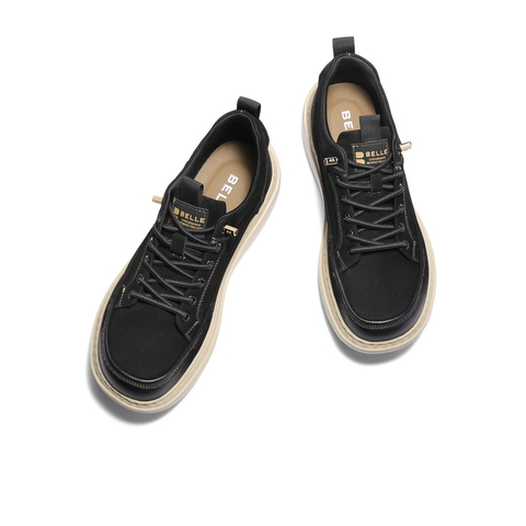 百丽潮搭户外休闲鞋男2025新款秋季牛皮革厚底工装板鞋A2137CM5