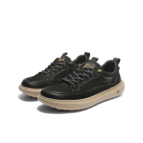 百丽潮搭户外休闲鞋男2025新款秋季牛皮革厚底工装板鞋A2137CM5