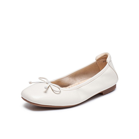 百丽气质简约平底单鞋女2025秋新商场同款真皮通勤单鞋E6Z1DCQ5