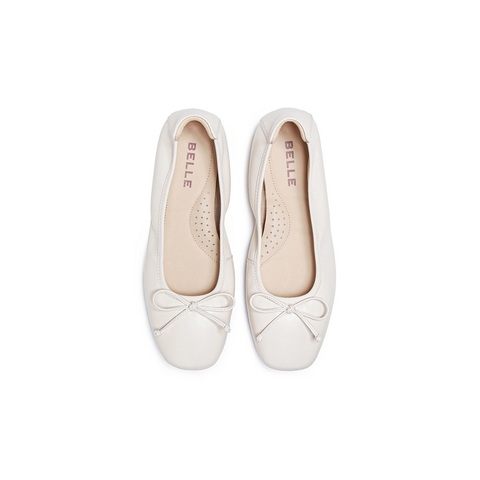 百丽气质简约平底单鞋女2025秋新商场同款真皮通勤单鞋E6Z1DCQ5