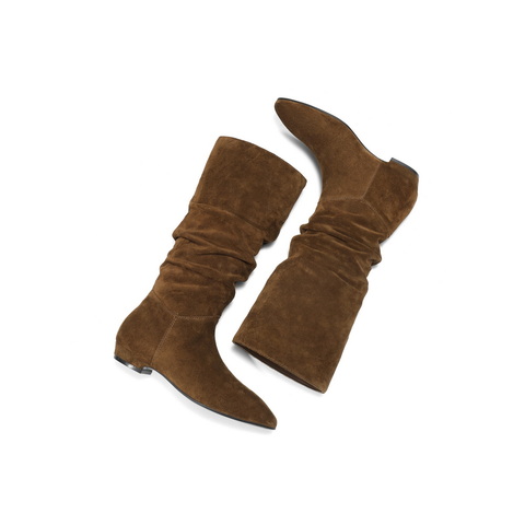 百丽复古绒面西部靴女2025冬新商场同款高筒堆堆长靴E5Z1DDG5