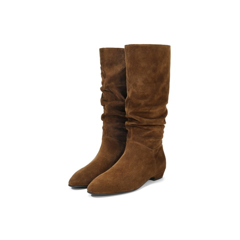 百丽复古绒面西部靴女2025冬新商场同款高筒堆堆长靴E5Z1DDG5