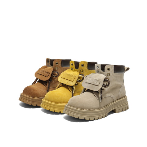 百丽复古双鞋带工装靴女2025冬新厚底增高户外休闲短靴B2745DD5