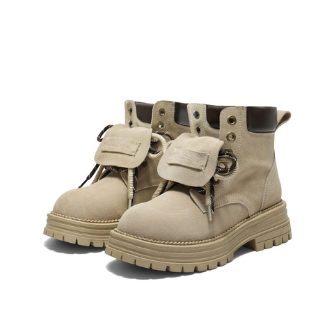 百丽复古双鞋带工装靴女2025冬新厚底增高户外休闲短靴B2745DD5