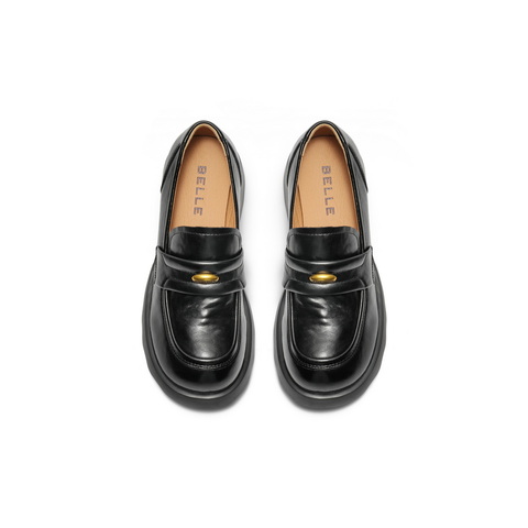 百丽质感复古乐福鞋女2025秋新厚底增高金豆jk乐福鞋B2790CA5