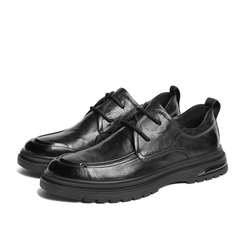 百丽通勤商务鞋男士2025秋季新款牛皮革褶皱低帮休闲皮鞋A1365CM5