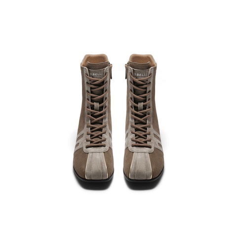 百丽时髦撞色休闲靴女2025冬新商场同款舒适薄底拳击靴E6P1DDZ5