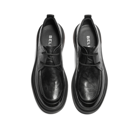 百丽通勤商务鞋男士2025秋季新款牛皮革褶皱低帮休闲皮鞋A1365CM5