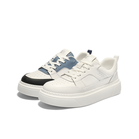 百丽时尚百搭小白鞋男2025新款秋季牛皮轻盈厚底休闲板鞋A2056CM5