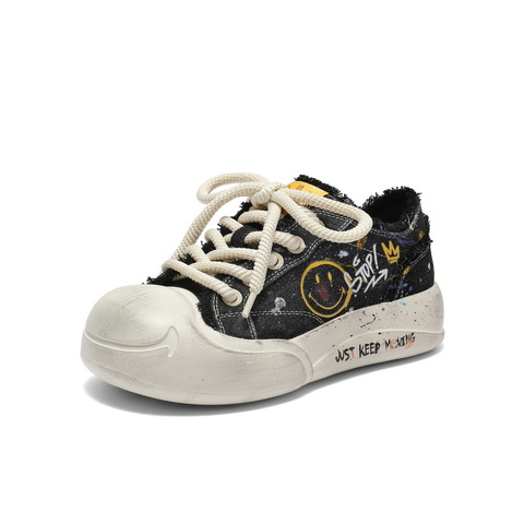 百丽SMILEY联名涂鸦帆布鞋女2025秋新商场同款高帮休闲鞋3ZJC4CM5