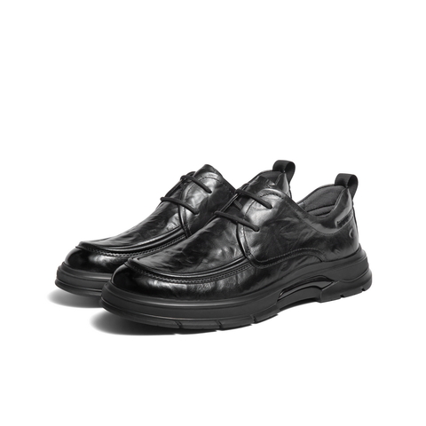 百丽通勤商务皮鞋男2025新款冬季商场同款褶皱牛皮休闲鞋8VT01DM5