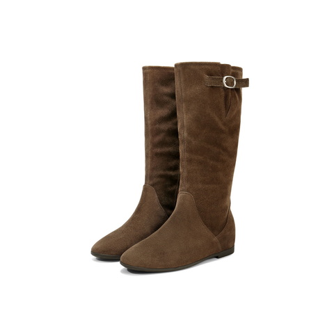 百丽复古简约西部靴女2025冬新商场同款内增高高筒靴E5Y1DDG5