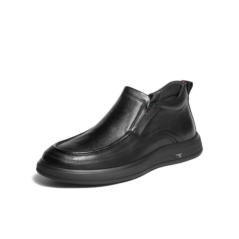 百丽高帮休闲皮鞋男士2025新款冬季牛皮革一脚蹬商务短靴A2187DD5