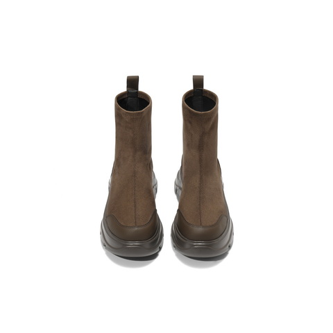 百丽厚底增高弹力靴女2025冬新复古绒面防撞头弹力短靴E4V2DDZ5