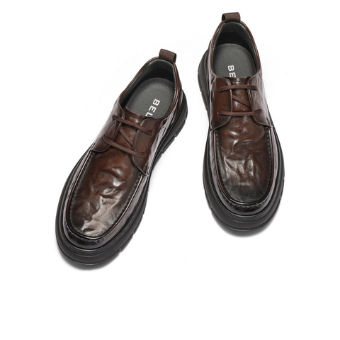 百丽质感商务皮鞋男2025新款冬季复古抓纹牛皮休闲鞋加绒A2192DM5