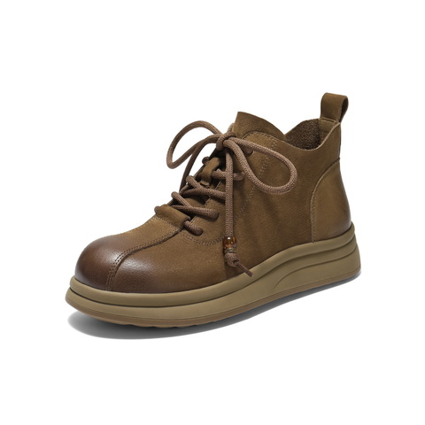 百丽复古可爱大头休闲靴女2025冬新商场同款真皮厚底短靴E5D2DDD5